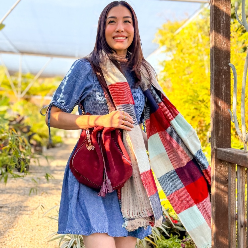 Mint/Red Check Stripe Reversible Scarf - image 1